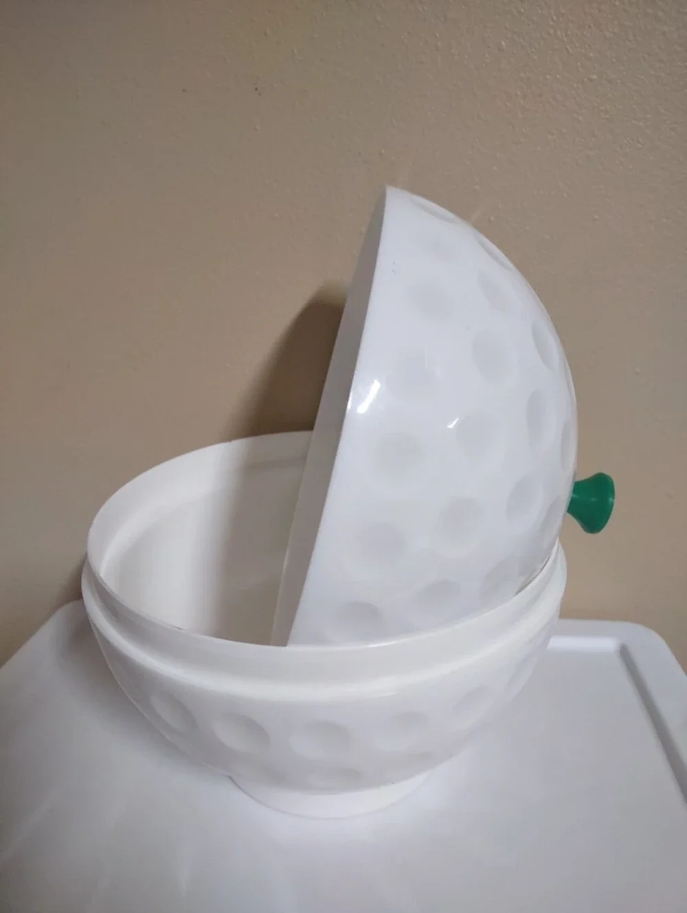 Rare Unique Oversized Golfball Tee Handle Ice Bucket Container, Plastic, 10